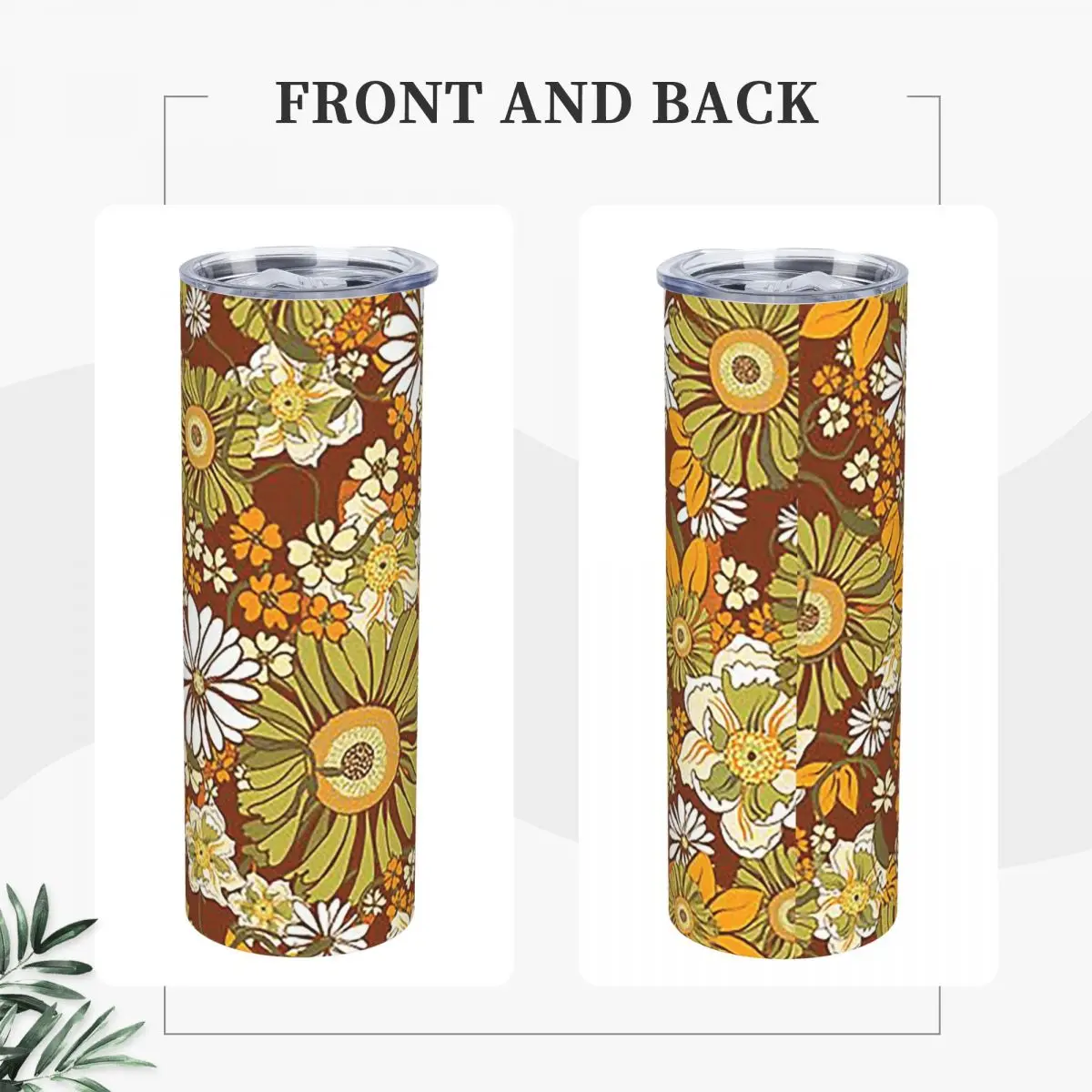 70s Retro Vintage Flower Power Pattern Boho Stainless Steel Tumbler Vacuum Insulated Mugs Thermal Cold Cup Straws With Lid 20oz