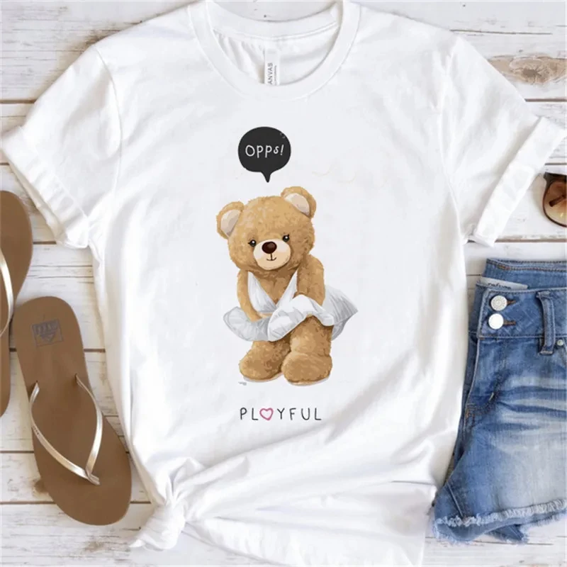 

Graphic Fashion T-shirt Women Cute Bear Short-sleeved Clothes Women Print T-shirt Summer 90's Fashion Style Women T-shirt