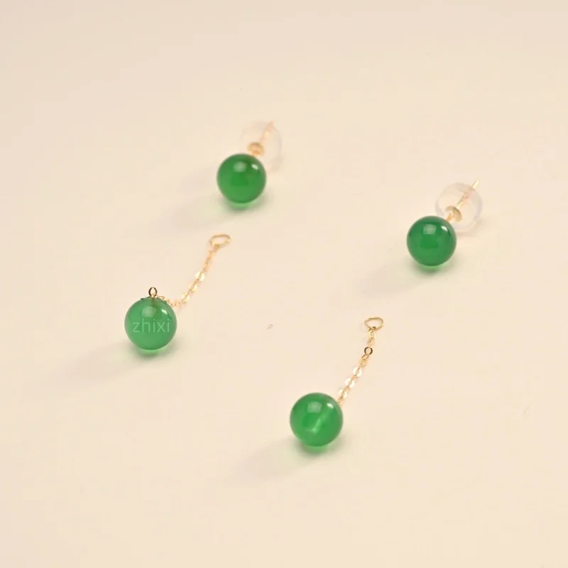 

Ювелирные изделия, серьги из желтого золота 18 карат, круглые серьги из зеленого агата 5-6 мм, длинные капли au750, модный подарок для свадебной вечеринки для женщин E1008