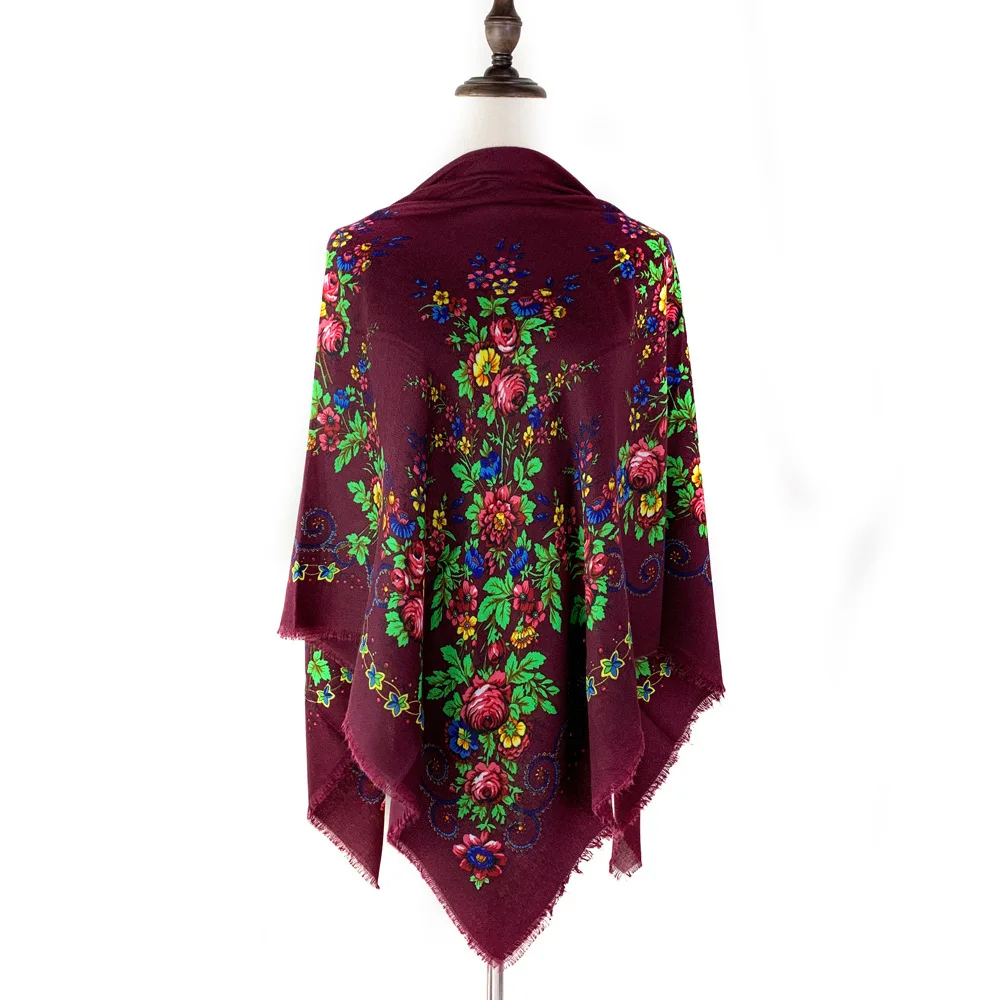 الأزهار طباعة ريفي الكتان القطن وشاح شال العرقية نمط الحجاب تنوعا الموسمية الزخرفية حجم كبير للنساء