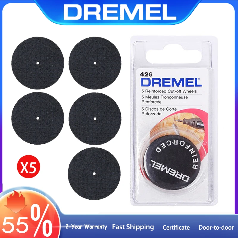 

5Pcs Dremel 426 Cut Off Wheels Alumina Abrasive Reinforced Glass Fiber Disc 1-1/4" Cutting Discs Rotary Tool Accessories Set