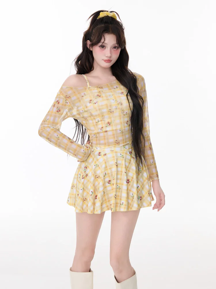 

Консервативный раздельный купальник для девочек-подростков, милый японский стиль, для термальных источников, с круглым вырезом