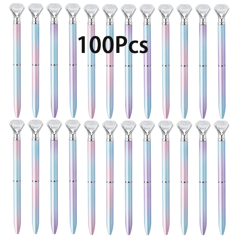 

100Pcs Gradient Diamond Pens Big Crystal Diamond Pens Retractable Ballpoint Pen Gem Pens Gift For Women Students Girl