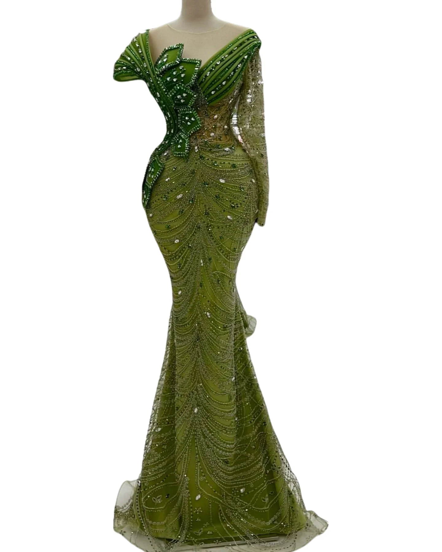 Customized 2025 Olive Green Mermaid Prom Dresses Beaded Crystals Florals Evening Formal Party Birthday Gowns Dresses ZJ180