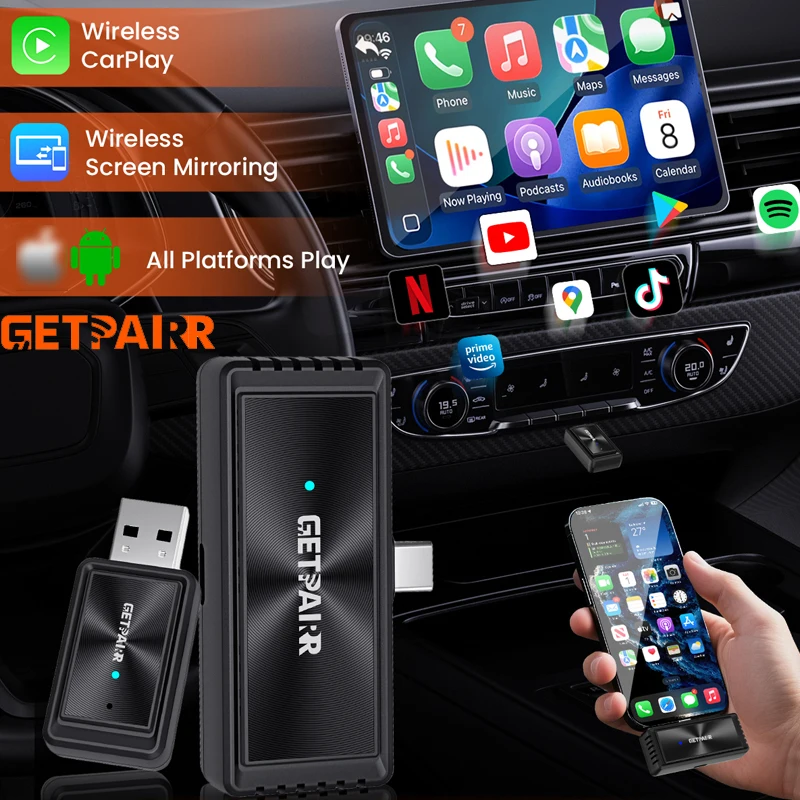 

Getpairr Mirroring Wireless CarPlay Adapter Mirror Dongle Video Transmitter and Receiver Netflix Youtube for Airplay Google Cast
