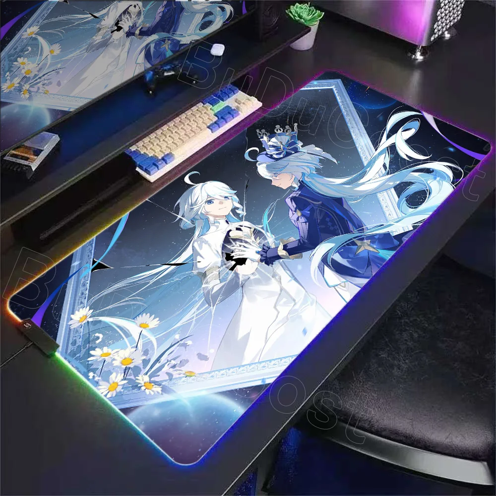 

Furina Mousepad Rgb Genshin Impact Mouse Pad PC Gamer Cabinet Gaming Accessories Deskmat Room Decoration TableMat Backlight Mats