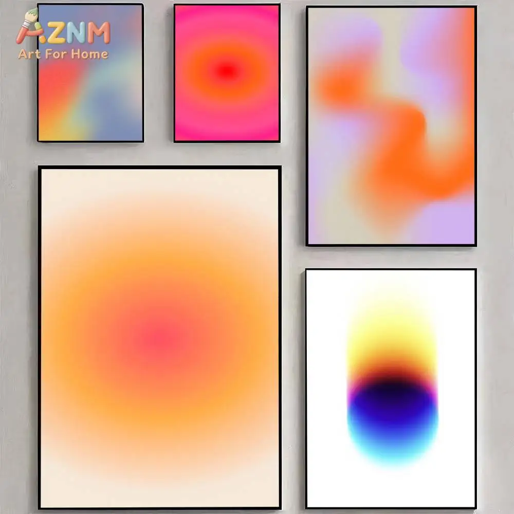 AZNM Aura Farbverlauf Abstrakte Leinwand-Wandkunst Weicher Unschärfernder Pastell-Energie-Druck Ungerahmtes Leinwandgemälde Modern Bedruckt