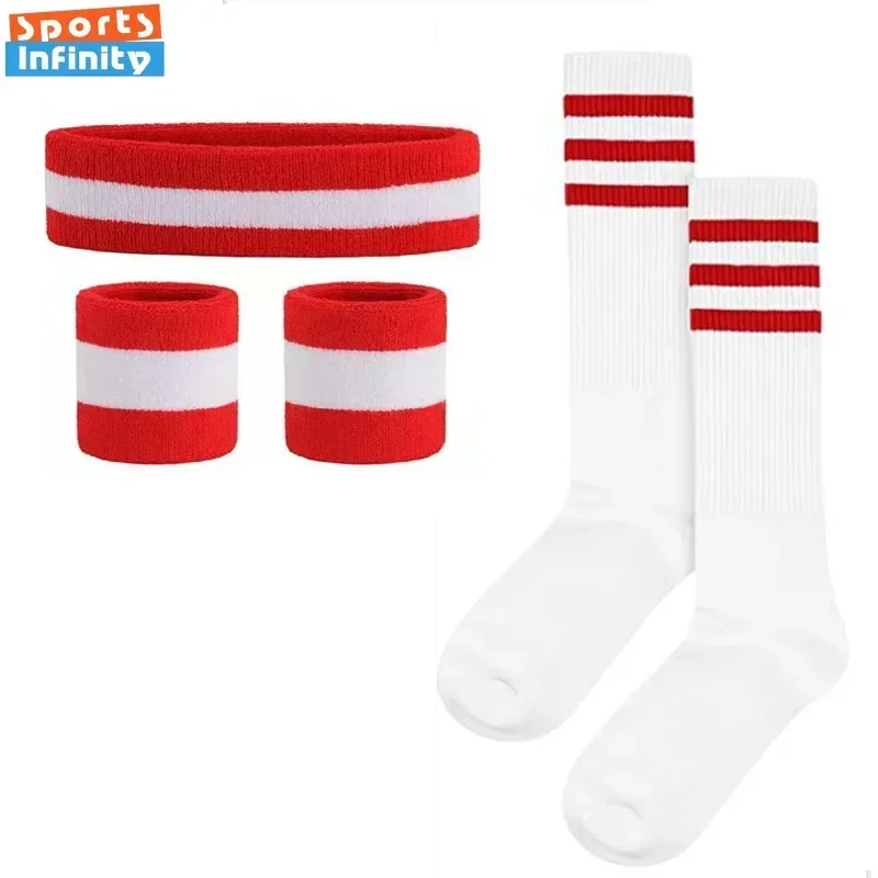 Striped Wrist Brace Hair Band Sport Socks Set Sweat-absorbing Headband Wristband Football Socks Table Tennis Wrist Band