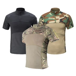 Military Tactical Short Sleeve Camouflage T Shirt Men's Black Camo Hiking Hunting Shirts Army Airsoft Paintball Combat Clothing