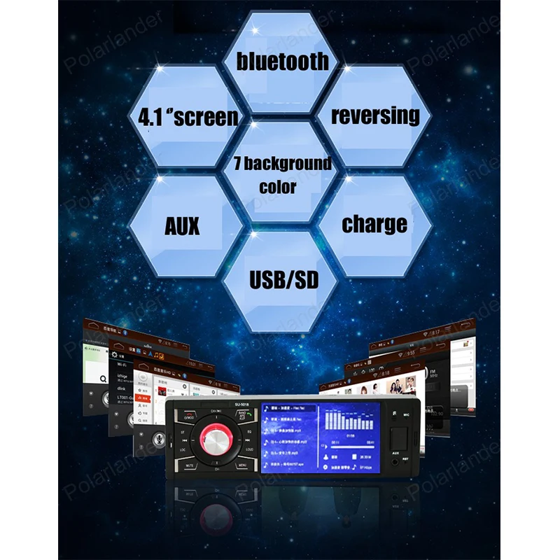 

Автомобильный MP4-плеер 5018.: 4,1-дюймовый дисплей, Bluetooth и пульт дистанционного управления.
