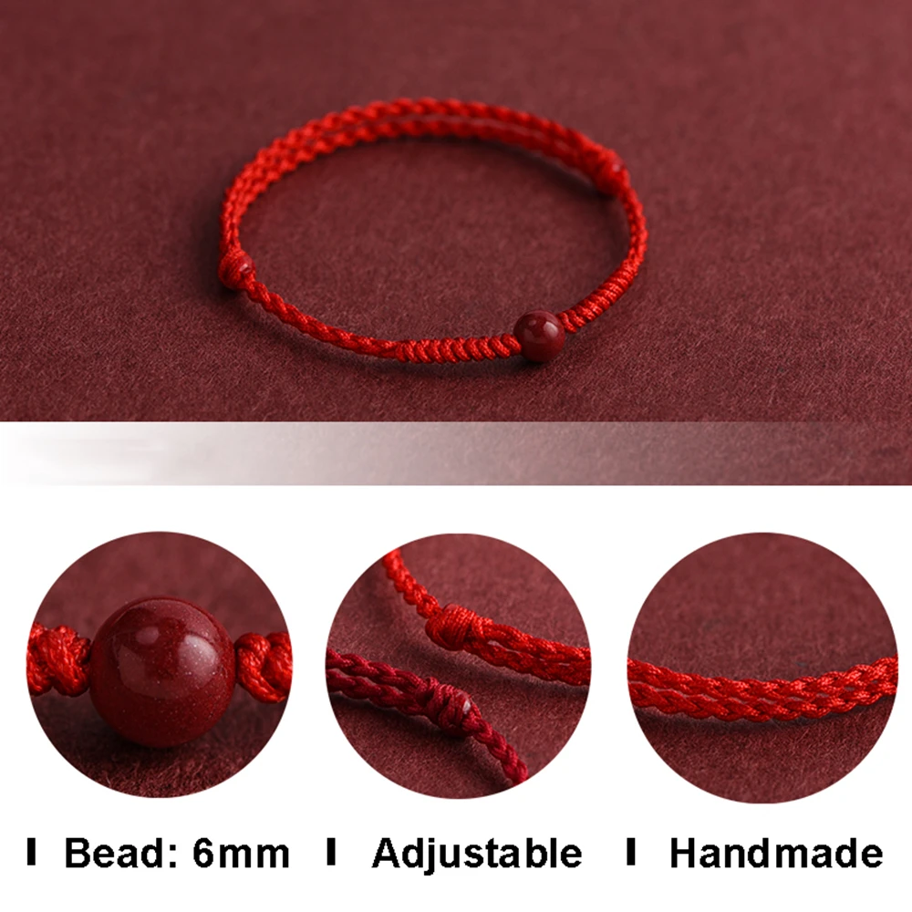 Handmade Red String Bracelet Amulet for Protection Adjustable Cinnabar Bead Matching Bracelets for Couples and Best Friends