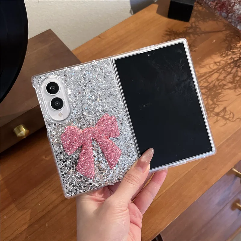 Rhinestone 3D Bowknot Bling Glitter Phone Case For Samsung Galaxy Z Fold 8 Ultra Fold7 Fold6 ZFold5 ZFold4 Shockproof Hard Shell