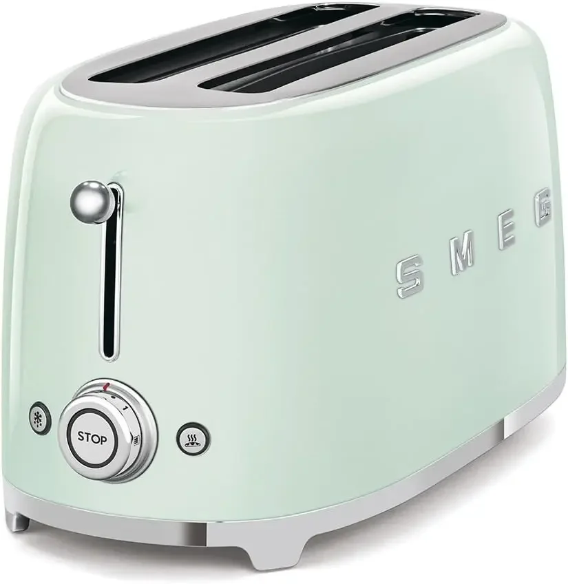 

Smeg 50's Style Retro Aesthetic 4 Slice Toaster 6 Presets with 4 Extra Wide Slots Pastel Green