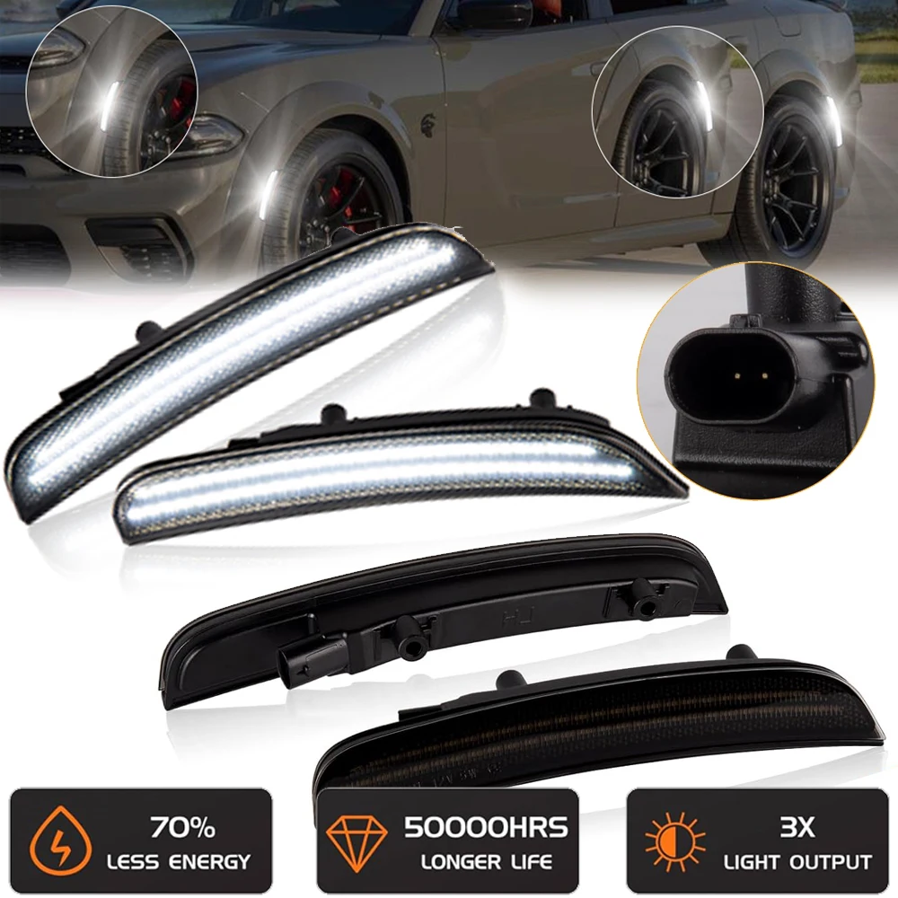 

4 шт. дымчато-белый светодиодный передний и задний фонарь на крыле, сигнальная лампа указателя поворота для Dodge Charger 2015-2023 OEM # 68214127AA