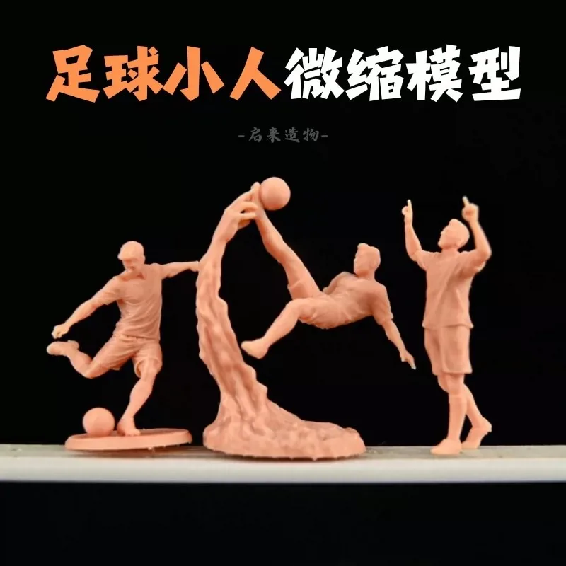 1:64 Small‑scale Miniature Figure, Male Football Player Figurine in Shooting Action, Unpainted Model Kit