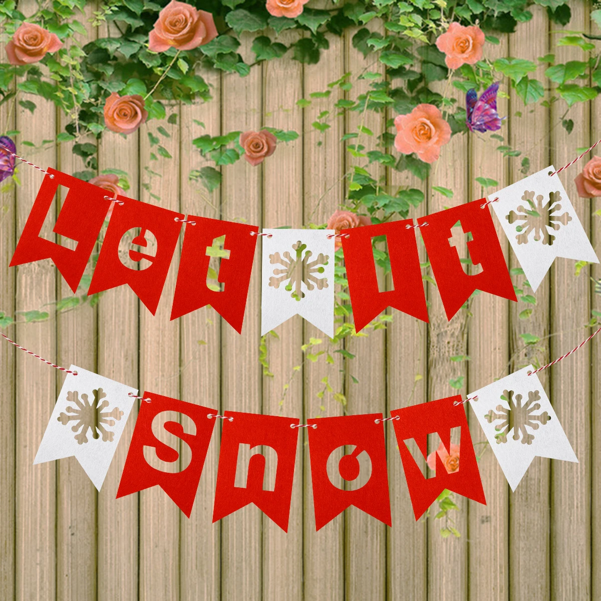 

Snowflake Bunting Non-Woven Fabric Christmas Garland Noel Flags Decor For Home Garden Patio Lawn Xmas Tree Party