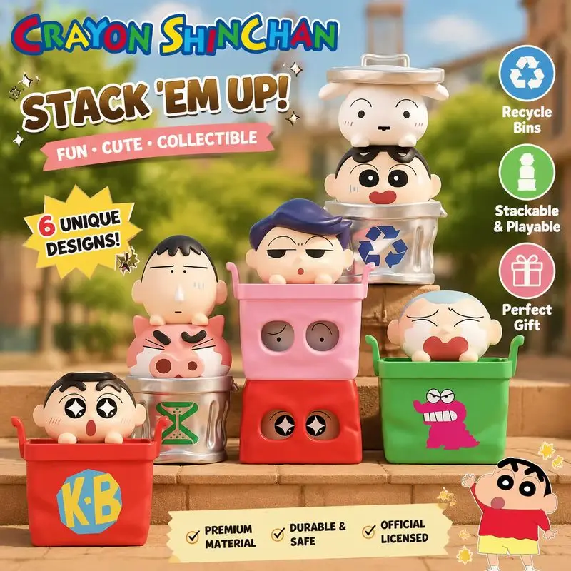 Crayon Shinchan Stacking Blind Box In Stock Kawaii Collectible Figure Desktop Decor Toy Gift Anime Fans Best Gifts