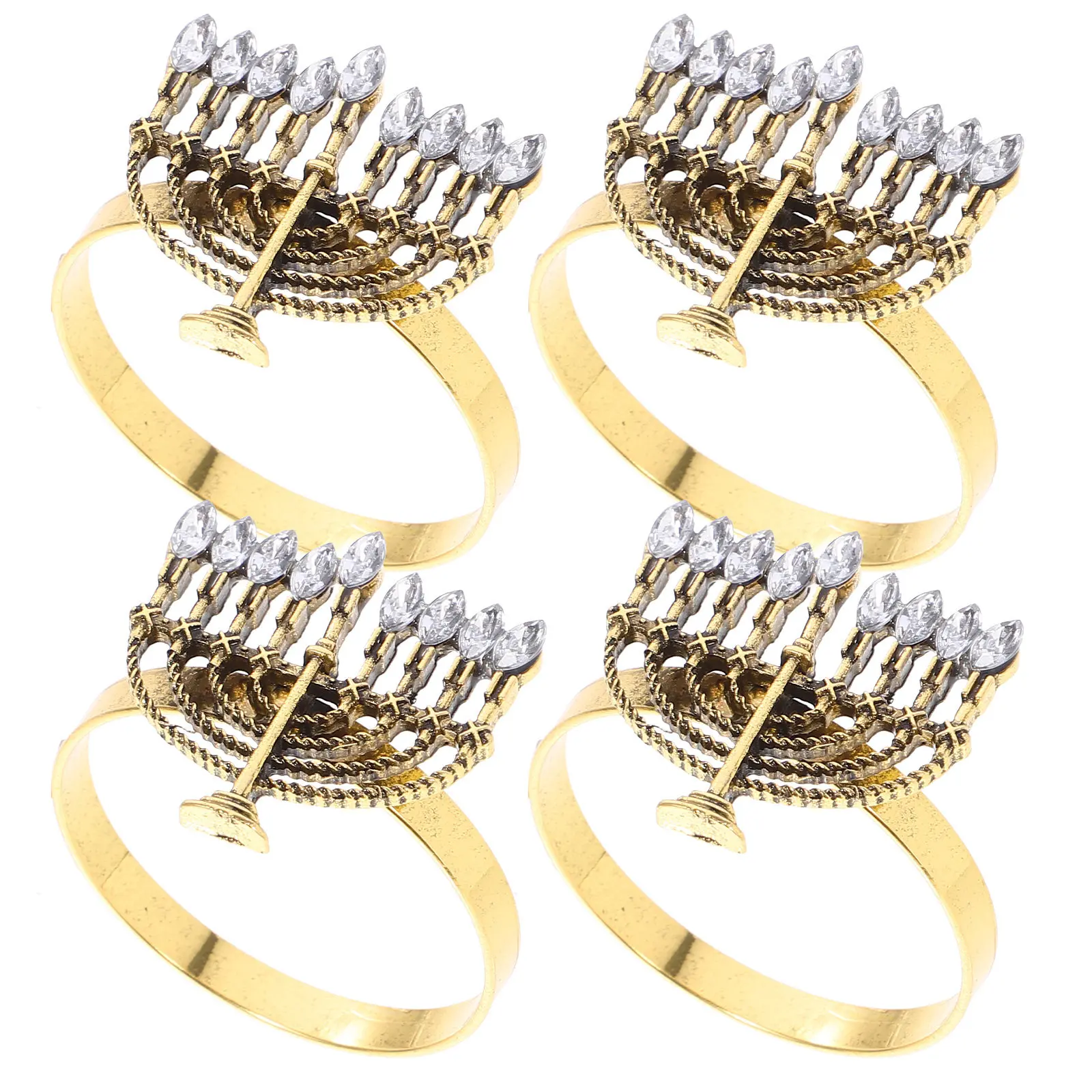 

4Pcs Menorah Shaped Metal Napkin Rings Elegant Napkin Buckle Adornment for Hanukkah Table Decoration Restaurant Family Gathering