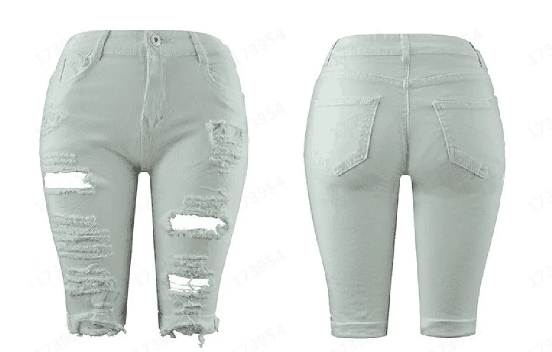 Short en jean vieilli polyvalent pour femmes, Silhouette mi-hauteur et détails déchirés, bas à la mode