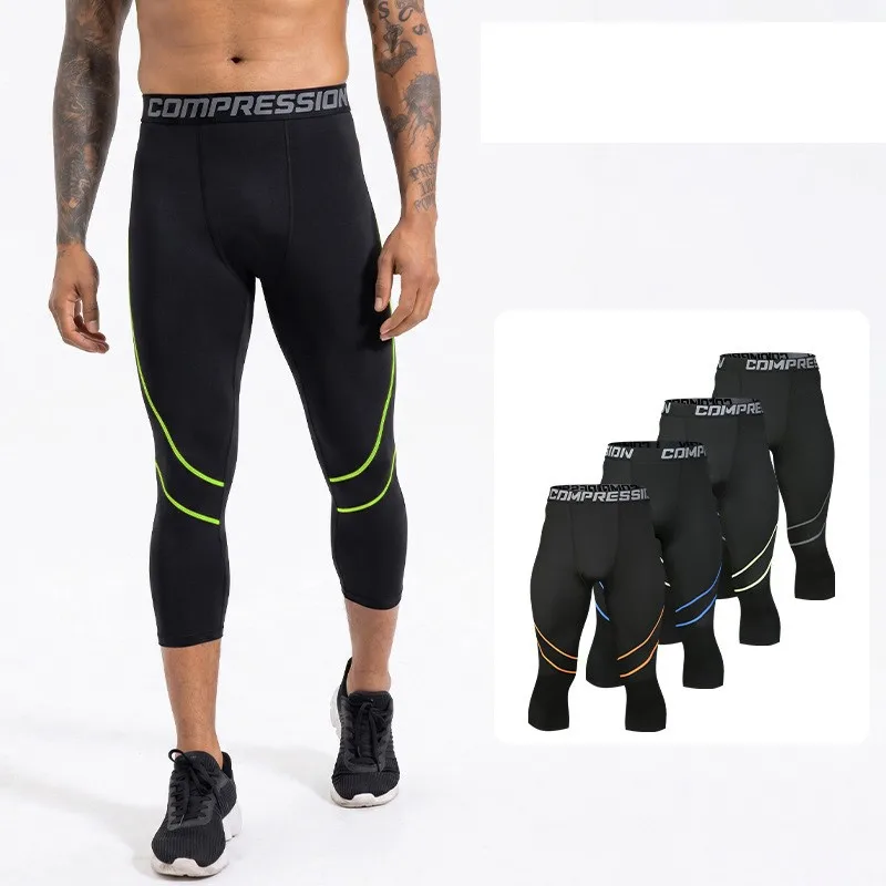 Men Kid Boy Girl GYM Capri Running Tight Pants Basketball Football Soccer Exercise Sport 3/4 Cropped Kneelet Leggings Shorts W08