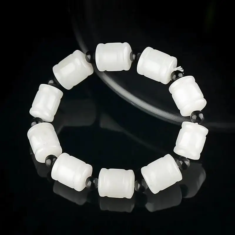

Natural Hetian Gold Silk White Bead as Right as Rain Jade Bracelet