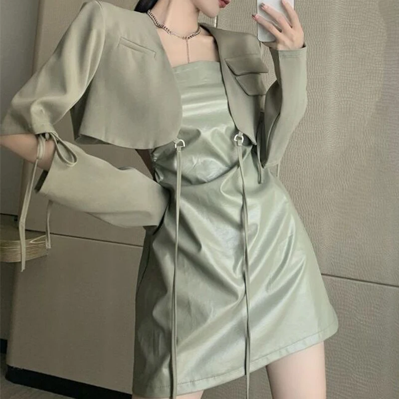

Women's suit new summer suit slim sling dress Royal elder sister wind skirt high and cold two-piece suit tide.