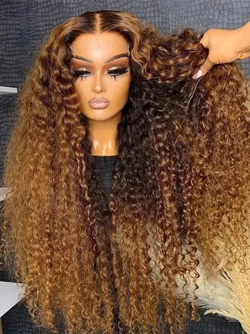 30 Inch 250 Density Highlight Honey Brown Curly Lace Front Human Hair Wigs 13x6 13x4 Ombre Colored Deep Wave Lace Frontal Wig