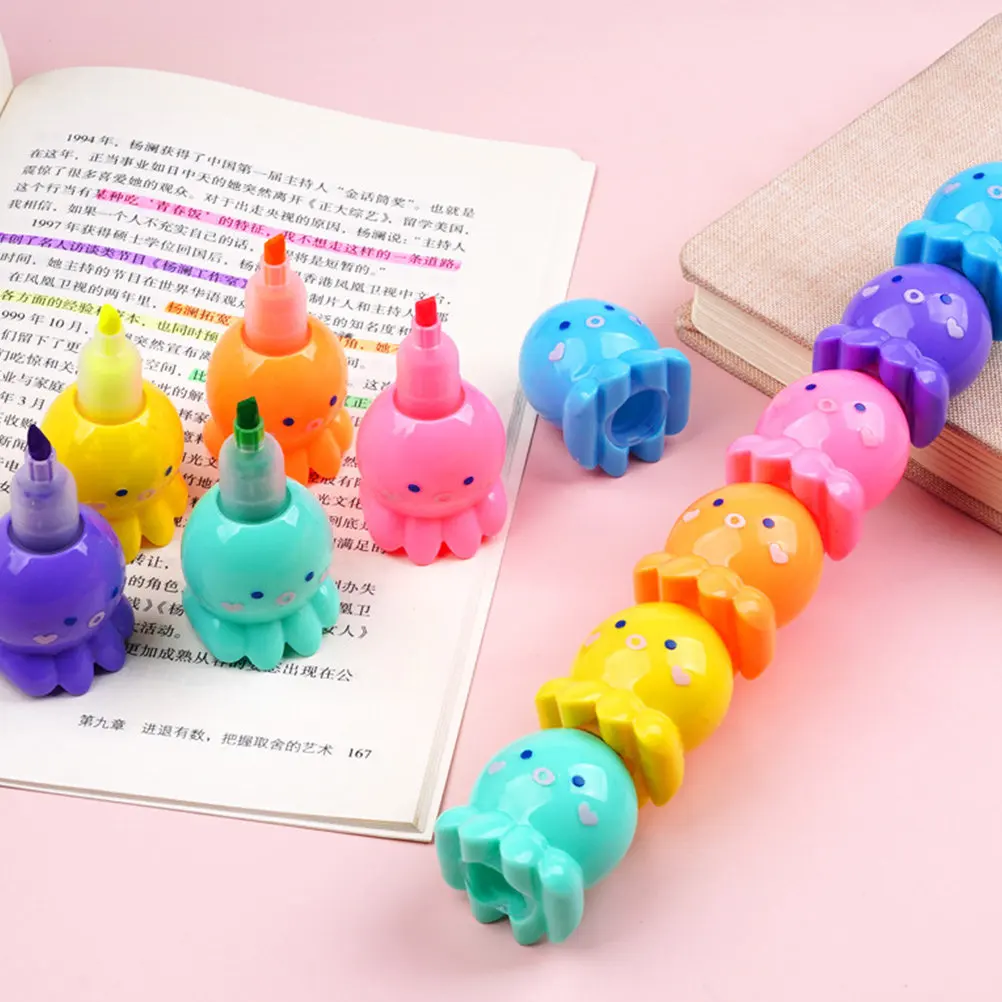 18pcs Octopus-Shaped Highlighters – Multicolor Fluorescent Pens for Notes, Doodling, DIY & Greeting Cards