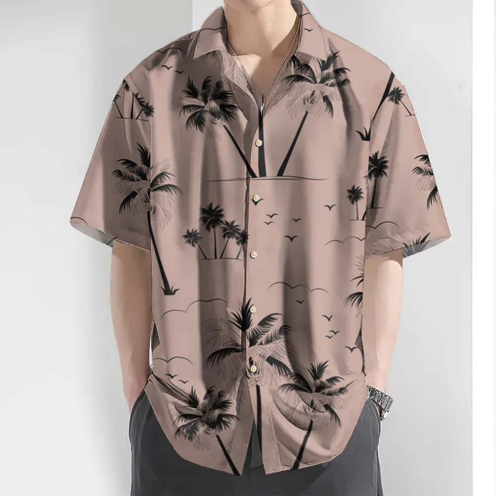 New Hawaiian Shirt For Men3d Coconut Tree Print Short Sleeved Shirt Tops Daily Casual Male Clothing Loose Oversized Shirts 2024