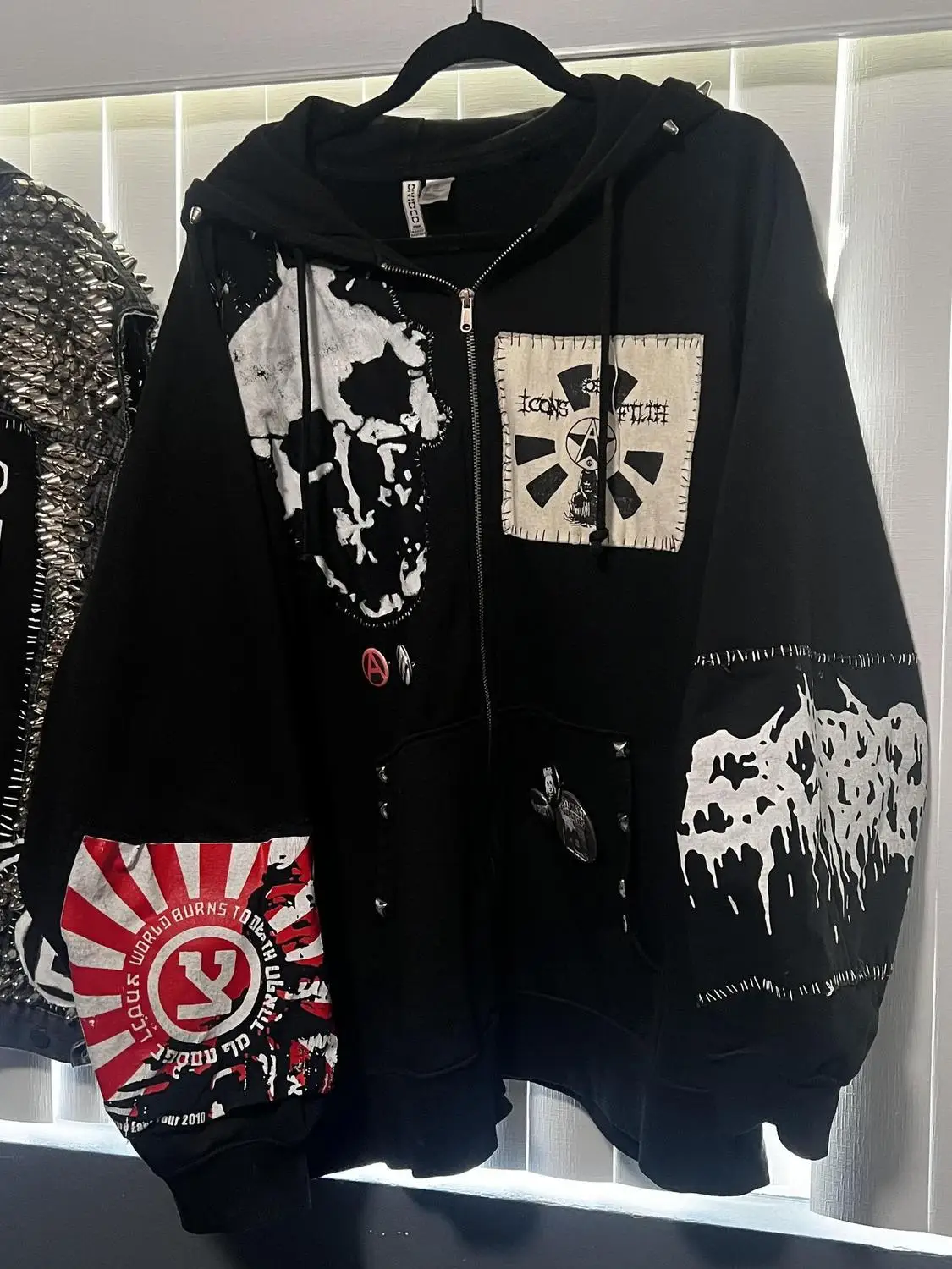 

Onalippa Millennium Retro Halloween Gothic Punk Loose Skeleton Spicy Girl Hooded Cardigan Sweatshirt Jacket Spring Autumn Y2k
