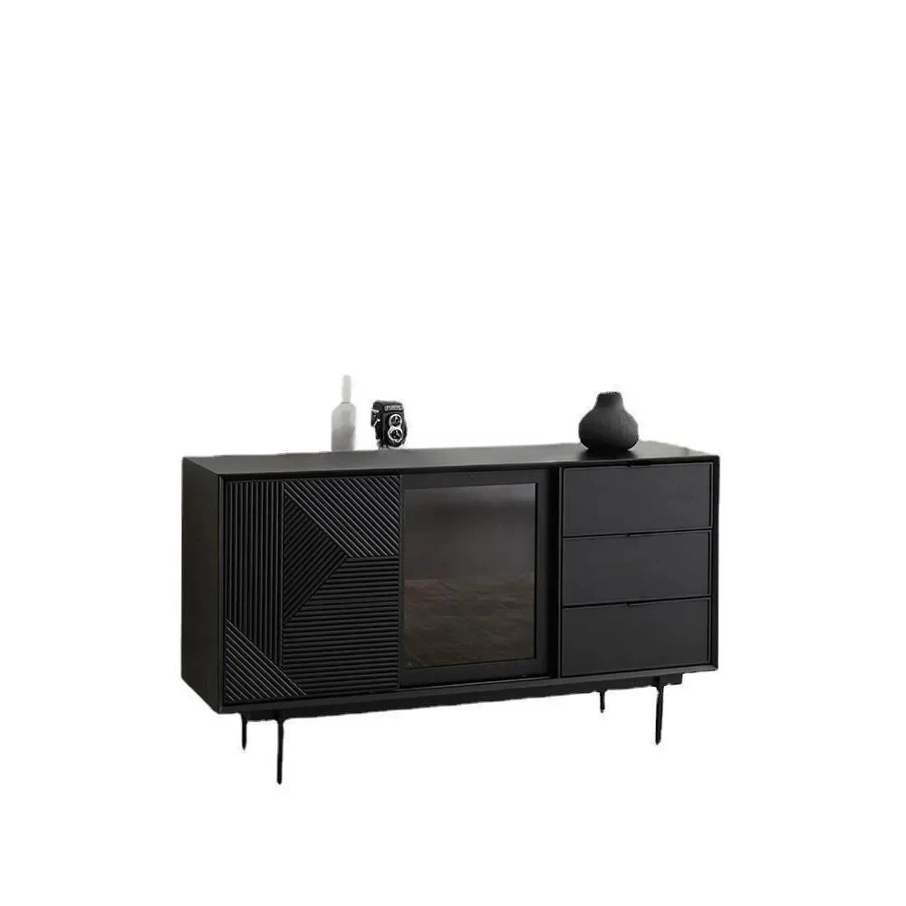 

Light luxury black solid wood dining side cabinet living room wall locker tea cabinet