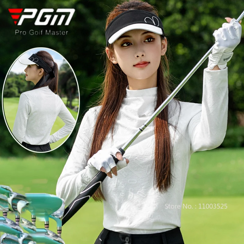 

PGM Women Golf Long Sleeved T-shirt Spring Autumn Texture Soft Sports Tops Ladies High Neck Breathable Golf Base Shirt
