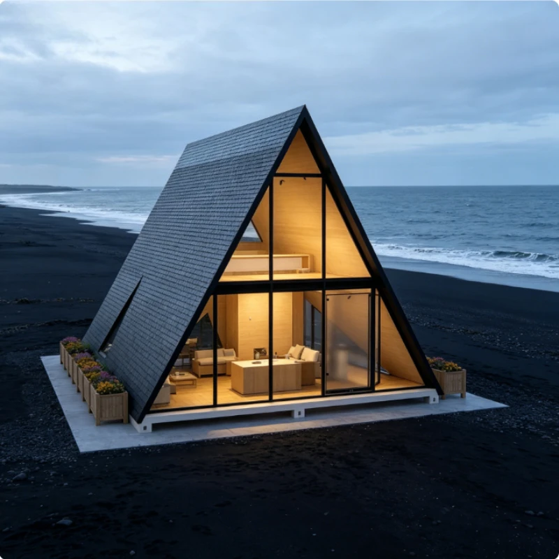 Prefabricated A-Frame House Triangle Cabin Modern Modular Wood Villa Tiny Home with Waterproof Coating for Lake Side Living