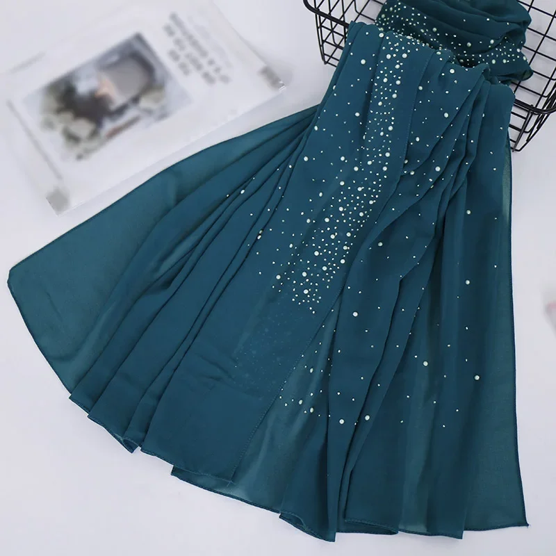 

Malaysia Diamond Long Scarf Bubble Pearl Chiffon Scarves High Quality Shawls Wrap Turban Women Muslim Hijab Headscarf Bandanas