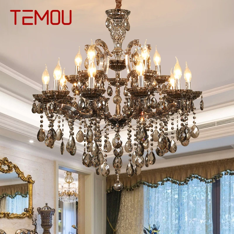 TEMOU  LuxuriousCandle Pendent  Lamp European Style Crystal Lamp Art Living Room Restaurant Villa Staircase Duplex Building