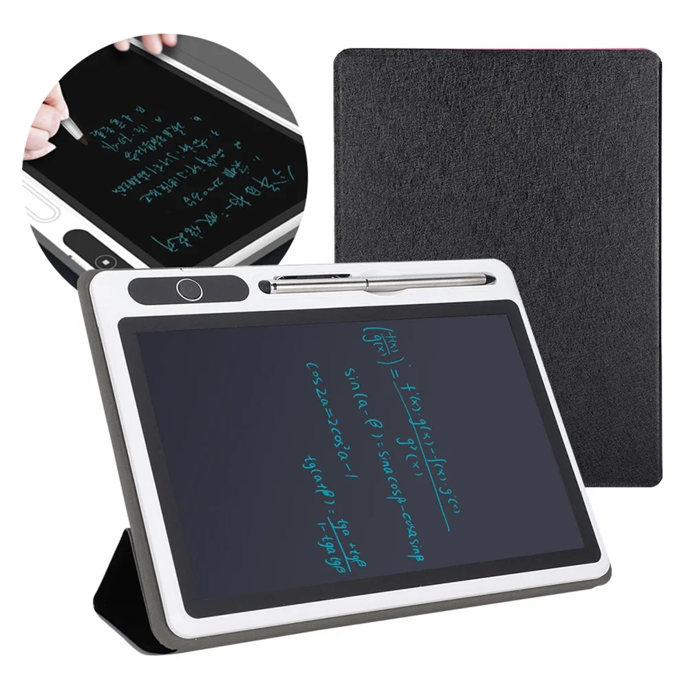 Black LCD Writing Tablet with Leather Sleeve Small Handwriting Pad Light-Powered Lightweight Electronic Board Office Note Taking