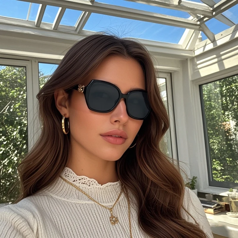 JUNCTURE 편광 된 여성 선글라스 패션 고양이 눈 태양 안경 빅 프레임 보라색 그라데이션 레이디 안경 여성용 선글라스