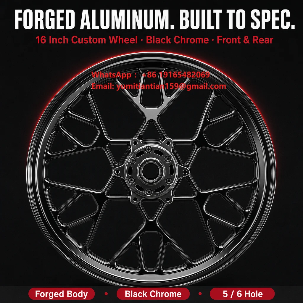 Forged Aluminum Black Chrome Motorcycle Rim 16 Inch Custom Alloy Wheel Front Rear 5 6 Hole Retrofit Upgrade Build