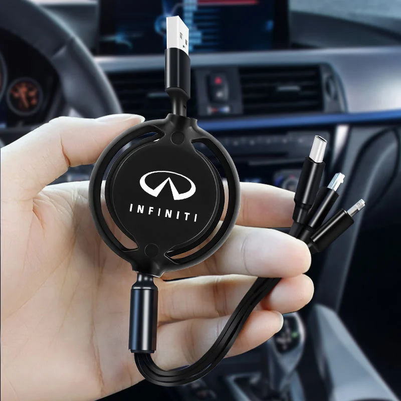 Car 3 In 1 Retractable Micro Data Wire USB Type C 100w Fast Charging for Infiniti Q50 G37 QX70 FX35 Q60 Q30 QX60 JX35 QX80 M35 