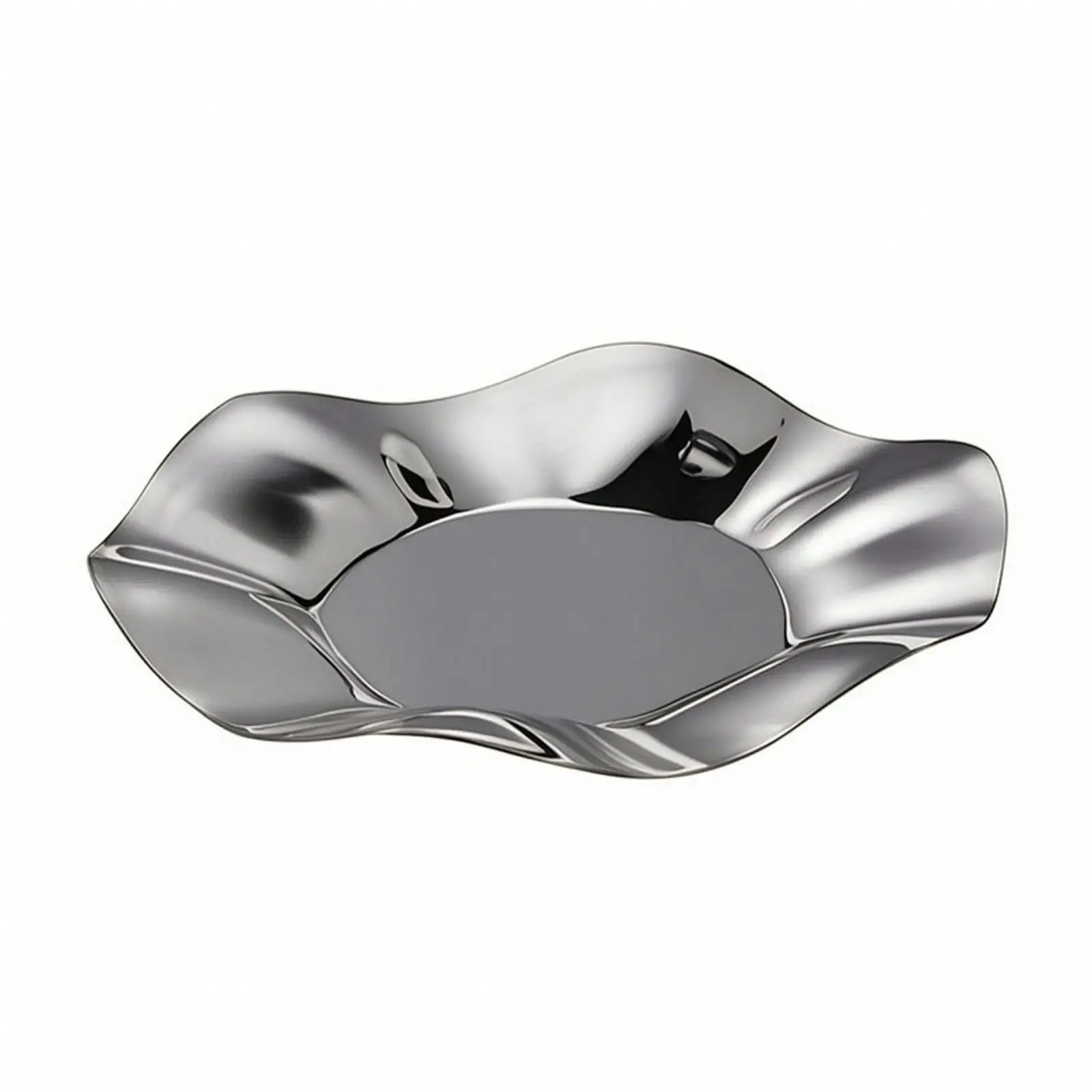 Stainless Steel Serving Dish | molded Organic Shape, Reflective Silver Finish, Serving Dish with undulating rim Rim, for Dining