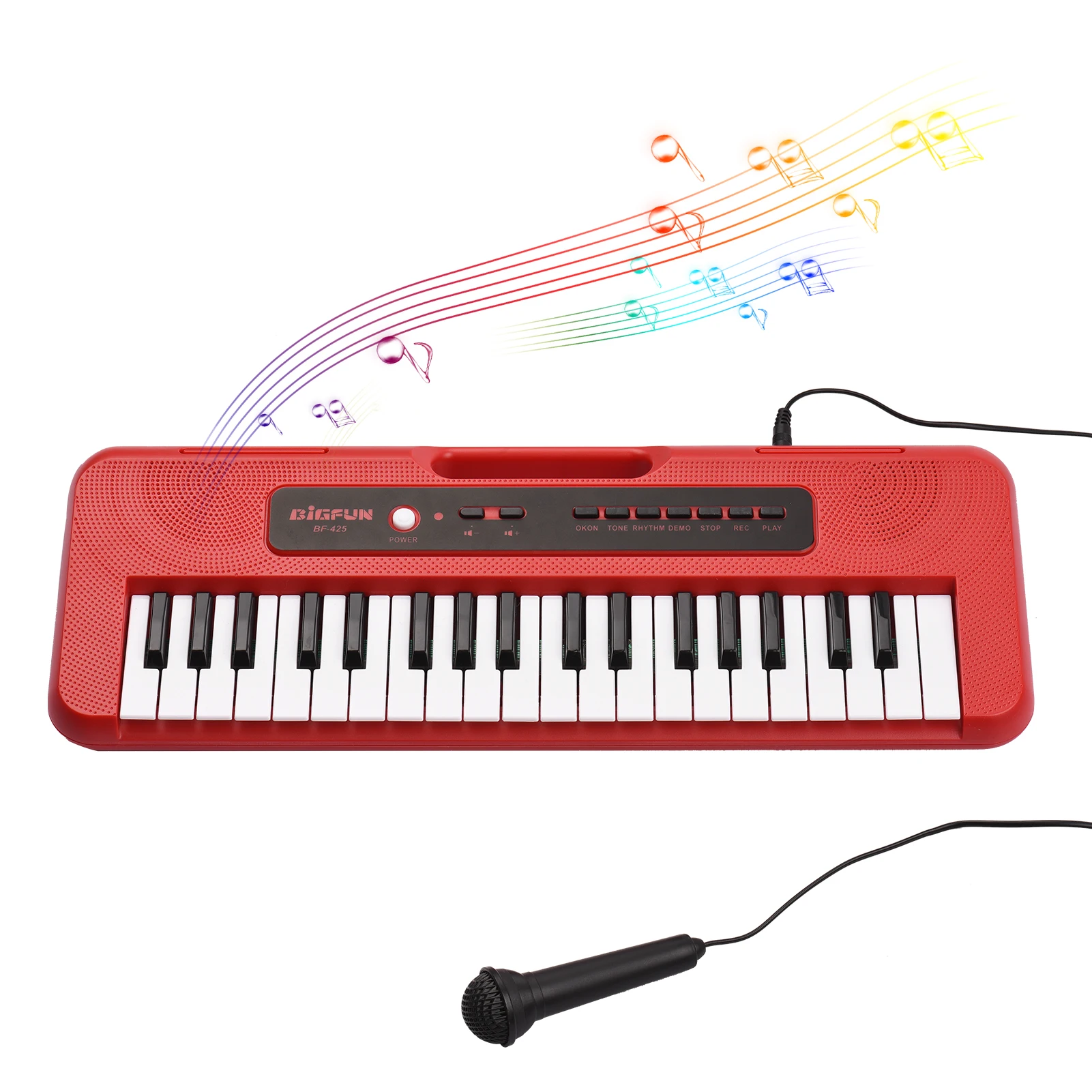 BIGFUN – Piano électronique pour enfants, 37 touches, avec Mini Microphone préréglé, 10 démos, prend en charge l'enregistrement des écouteurs/prise Aux