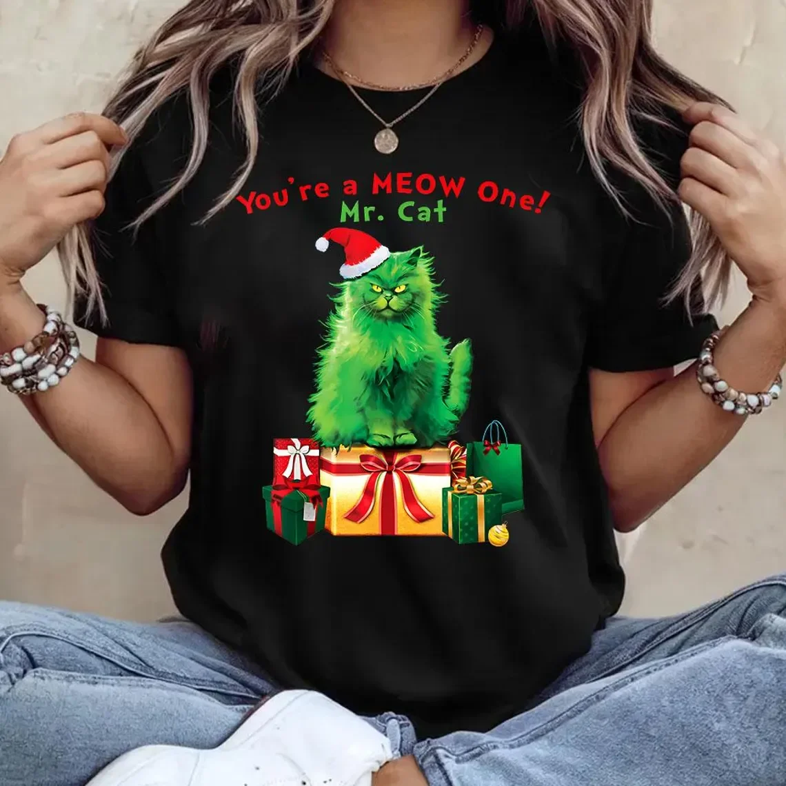 Weihnachten Kätzchen Grafik T-shirt männer Frauen Mode Vintage T-shirts Casual Übergroßen T-shirt Streetwear