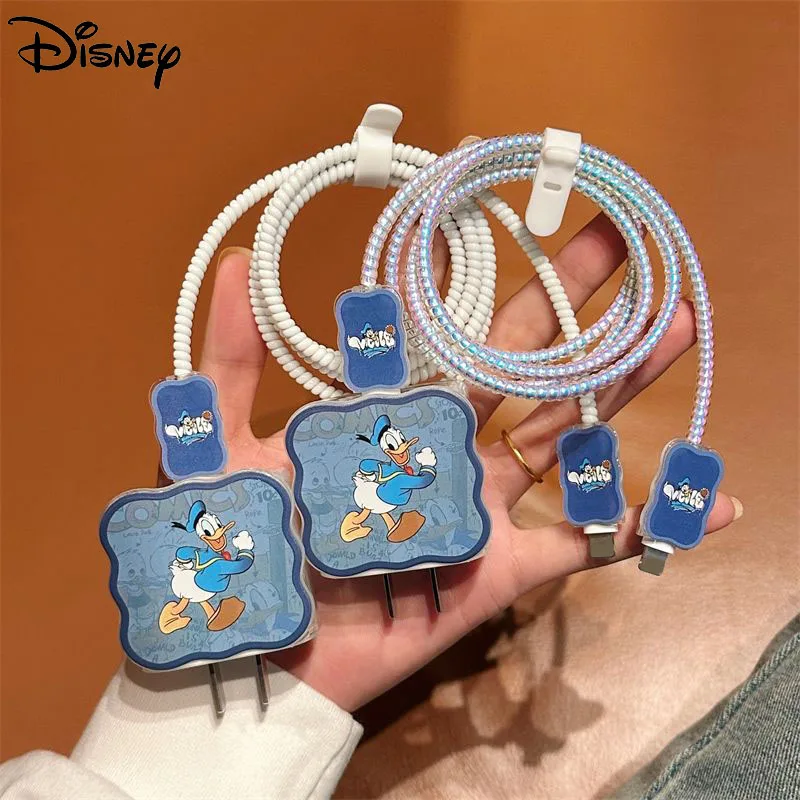 Disney Donald Duck Fast Charger Data Cable Protective Cover for iPhone 14 13/12/11 Pro Max 18W/20W Soft Glue Shell Winding Rope