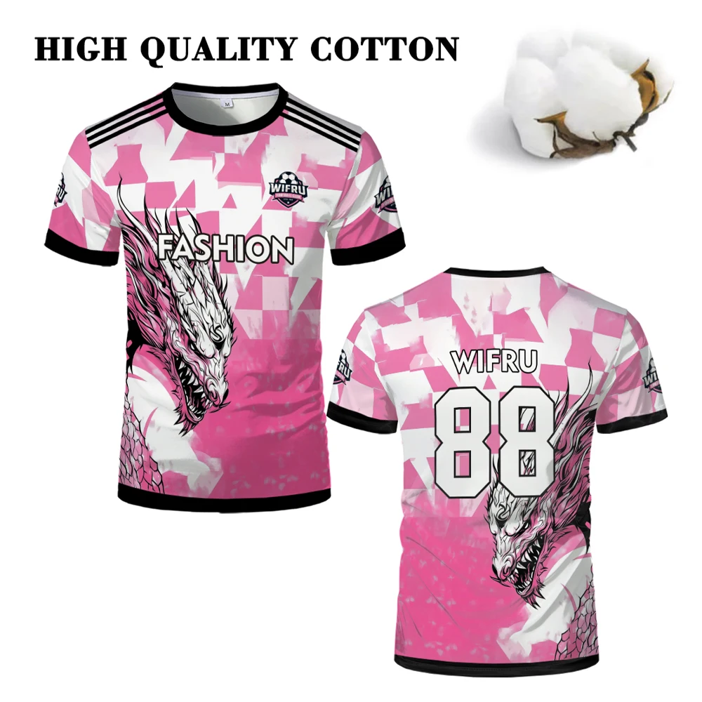 

Pink Dragon Pattern Sports Jersey Outdoor Training Comfortable Football T-shirts WIFRU Street Popular Loose Casual Cotton Tops