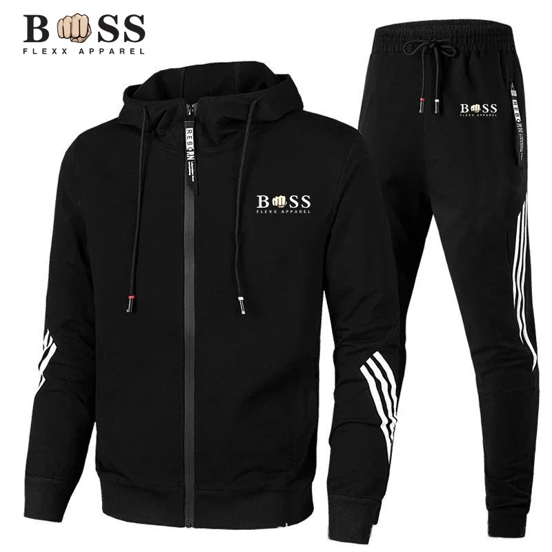 2023 Autumn New Fashion Sports Brand Set Men\'s Zip Hoodie+Pants Casual Fitness Jogging Sportswear Set