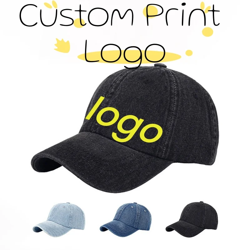 Aangepaste bedrukte logo denim baseball cap dames casual high-end hoed heren eenvoudige eendenbek caps voor bescherming tegen de zon en schaduw