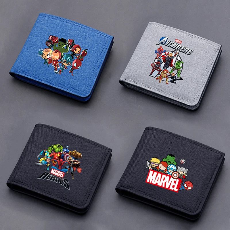 Disney-monedero plegable de Los Vengadores de Marvel para hombre, billetera con estampado de dibujos animados de película de Anime, Mini bolsa de