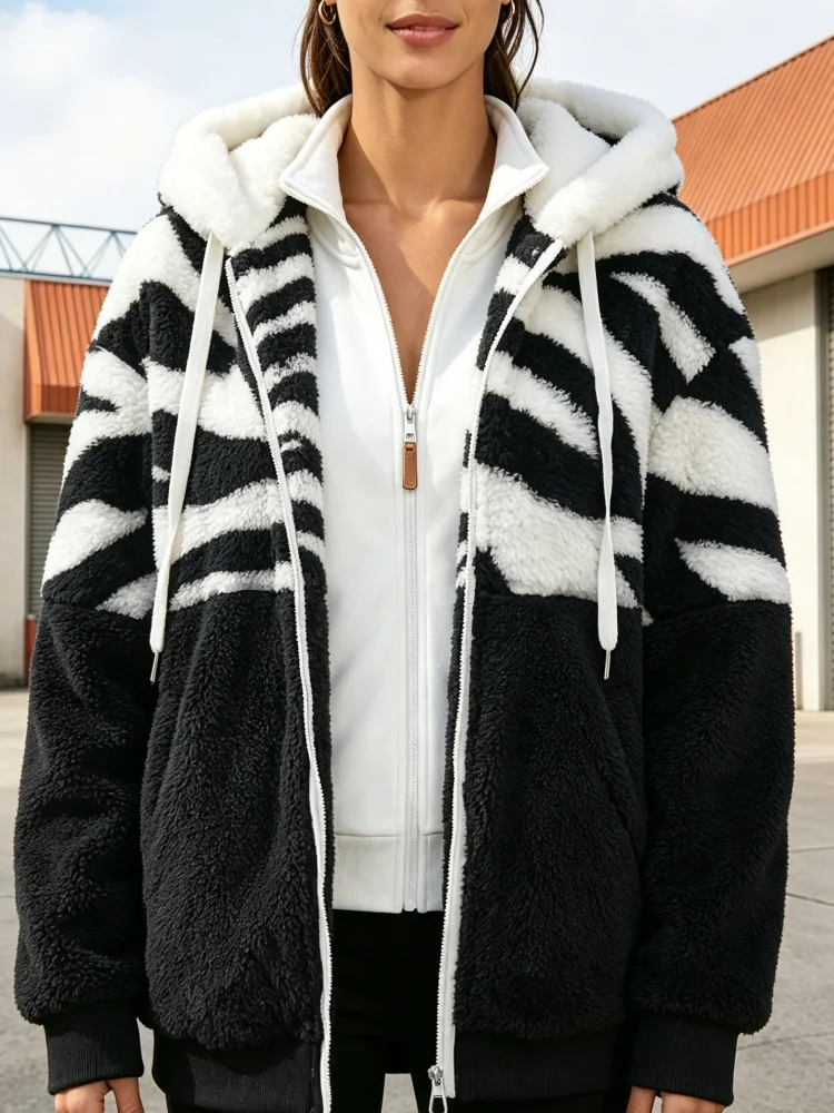 Sherpa Jacket Fleece - Veste à capuche en sherpa pour