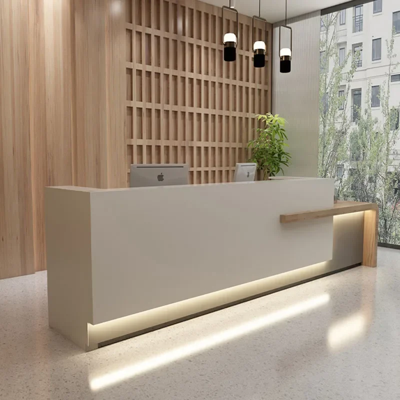 High Quality Advisory Reception Desk Modern Barbershop Lighting Accessories Simple Cashier Table Gym Theke Rezeption Beauty