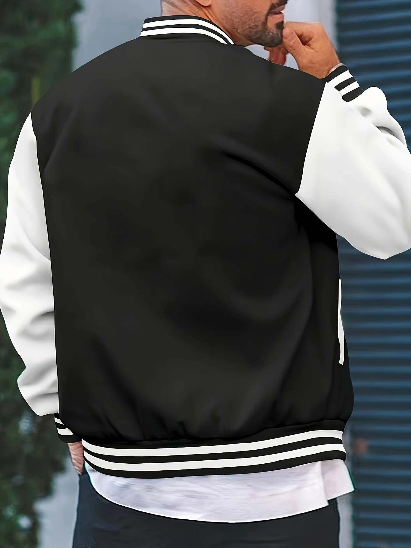 Fashionable Design Men's Black and White Campus Style Jacket Casual Baseball Jacket with Pockets Long Sleeves Autumn and Winter